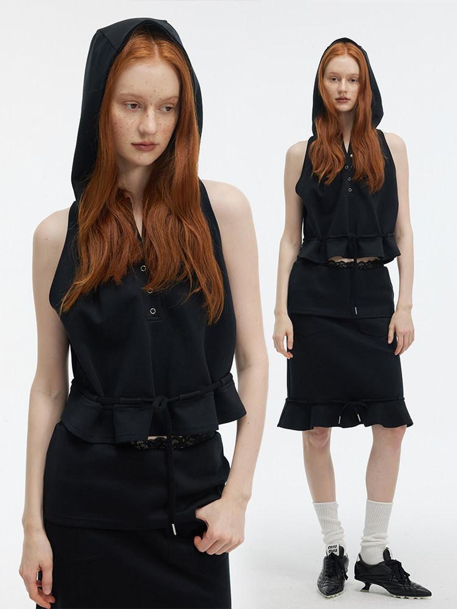 ALINNV Solid Hooded Sleeveless Loose Women&