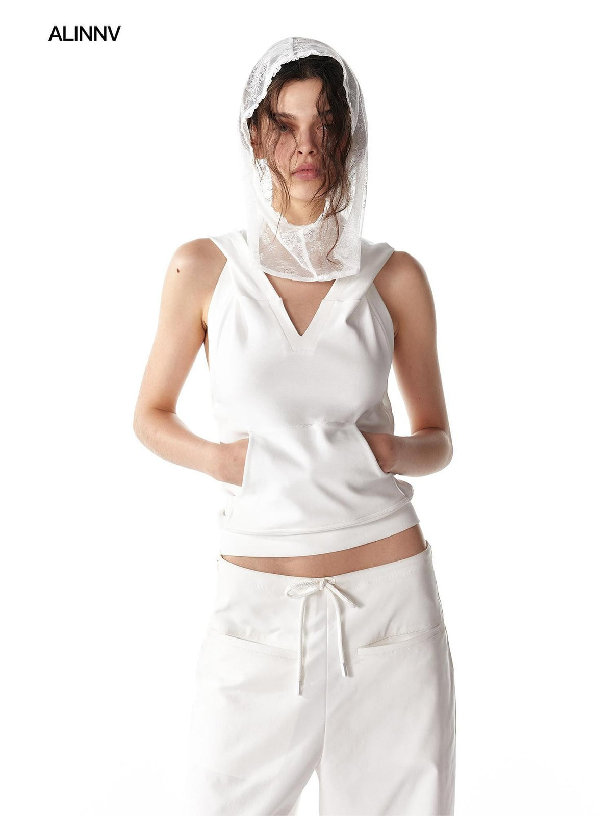 ALINNV Spliced Double Layer Open Back Slim Fit Cotton Women&
