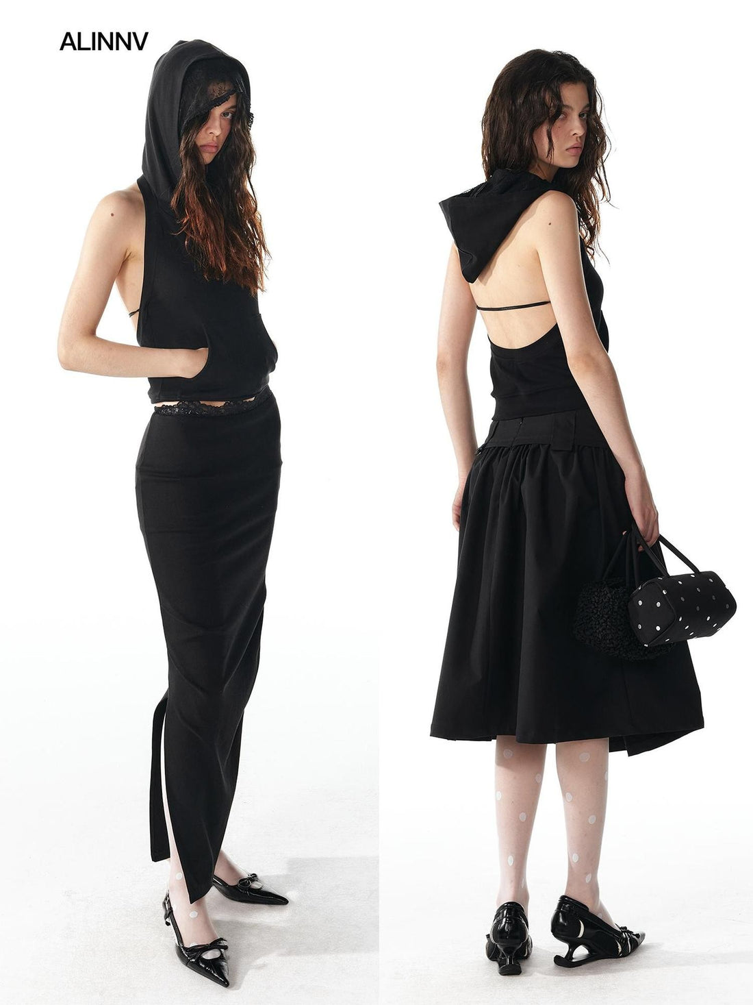 ALINNV Spliced Double Layer Open Back Slim Fit Cotton Women&