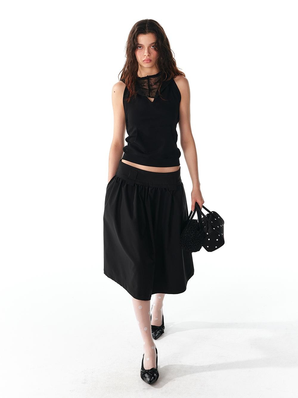 ALINNV Spliced Double Layer Open Back Slim Fit Cotton Women&