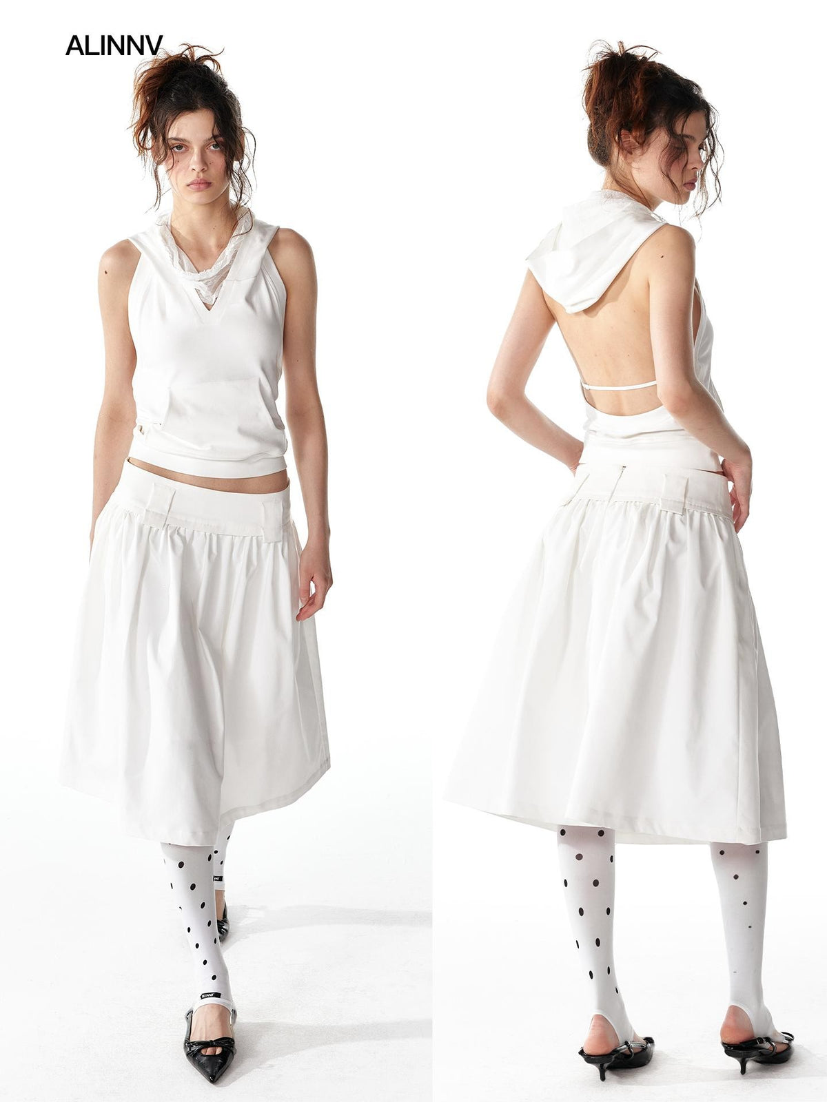ALINNV Spliced Double Layer Open Back Slim Fit Cotton Women&