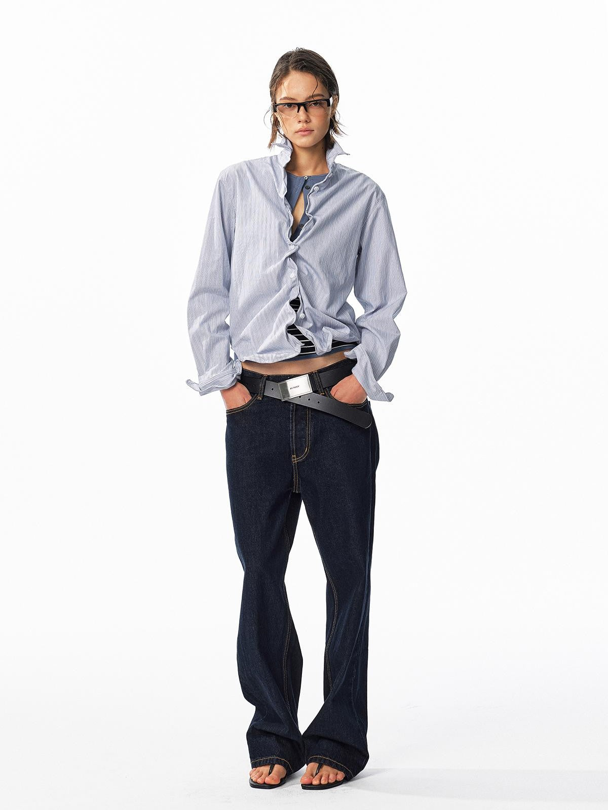 ALINNV Striped Button Up Long Sleeve Women&