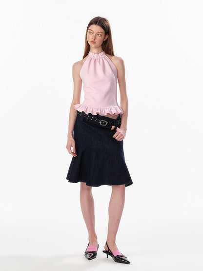 ALINNV Striped Ruffle Hem Backless Waist Women&
