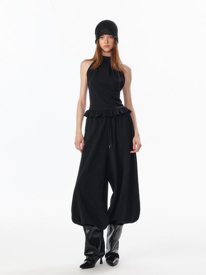 ALINNV Striped Ruffle Hem Backless Waist Women&