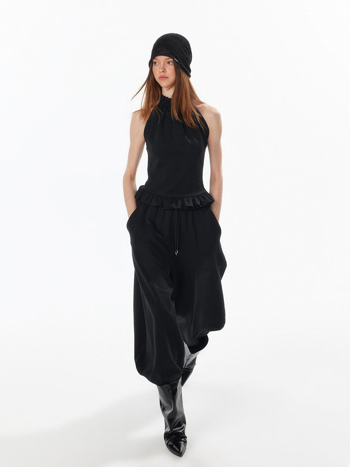 ALINNV Striped Ruffle Hem Backless Waist Women&