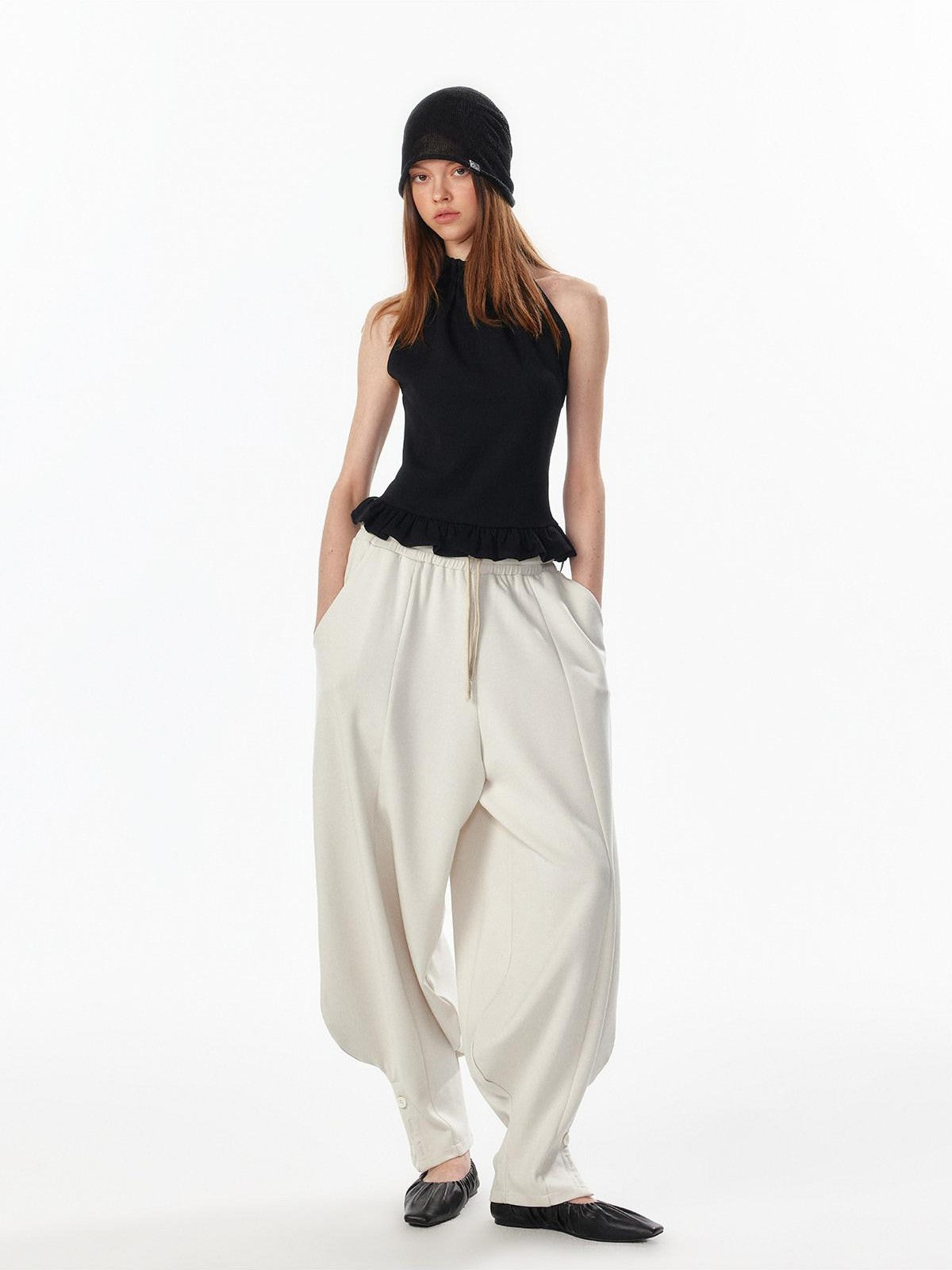 ALINNV Striped Ruffle Hem Backless Waist Women&