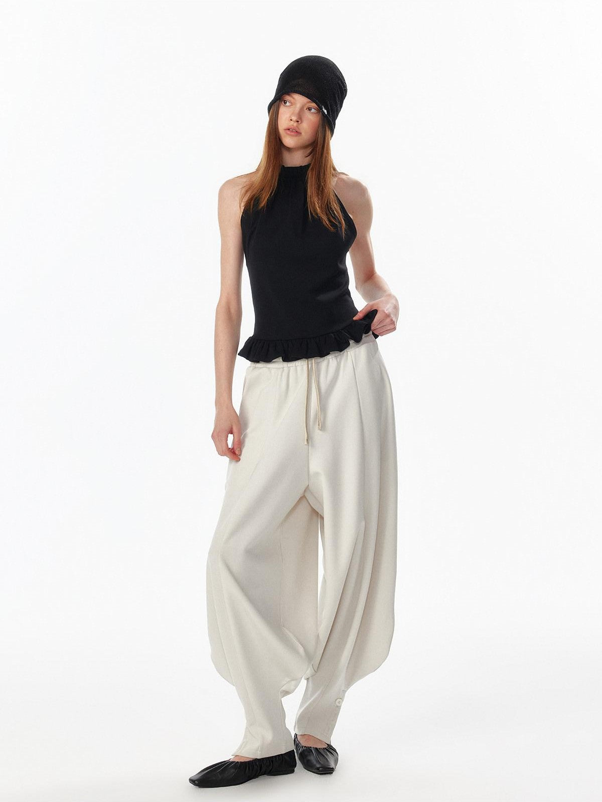 ALINNV Striped Ruffle Hem Backless Waist Women&