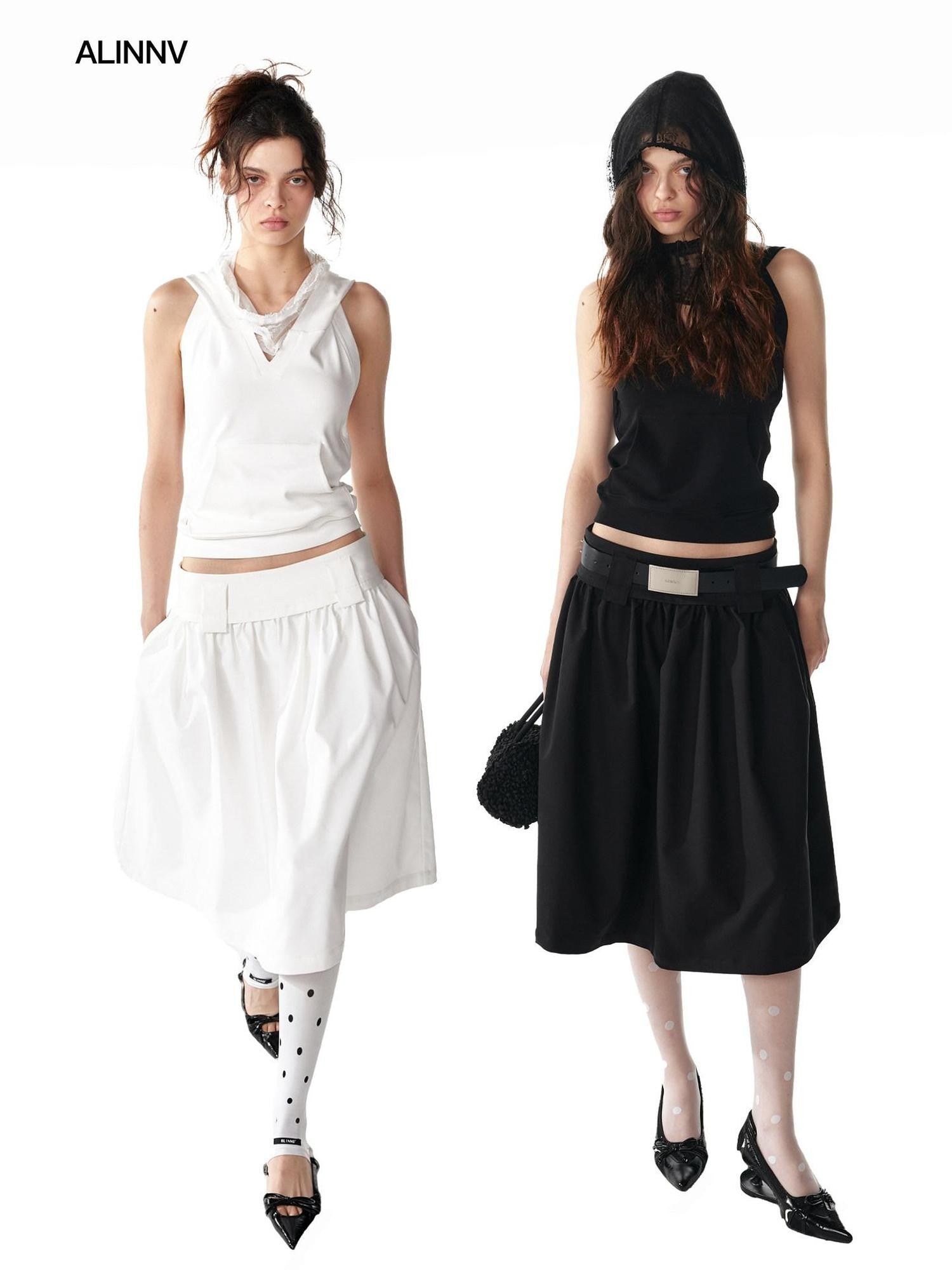 ALINNV Structured A Line Low Rise Loose Puffy Solid Color Women&