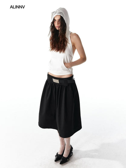 ALINNV Structured A Line Low Rise Loose Puffy Solid Color Women&