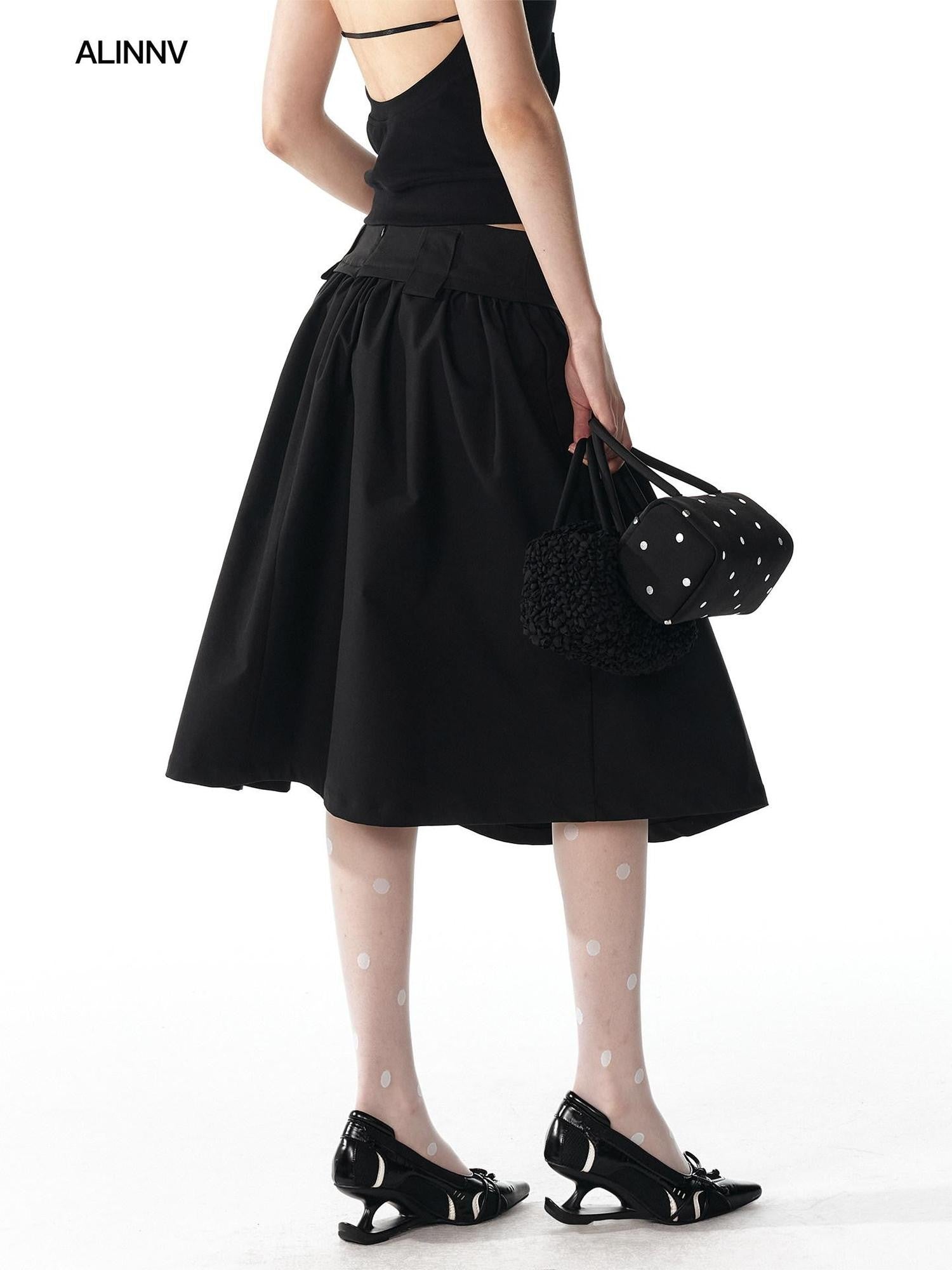 ALINNV Structured A Line Low Rise Loose Puffy Solid Color Women&