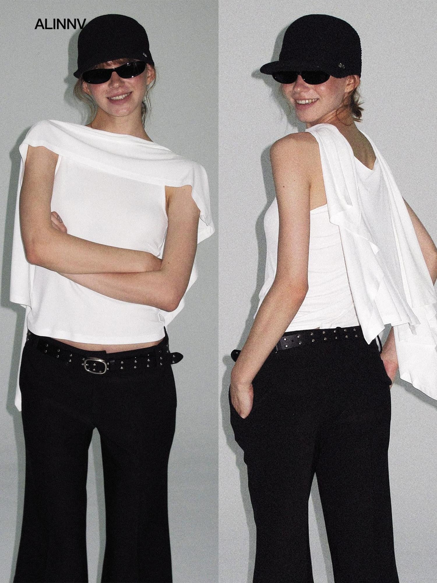 ALINNV Twisted Viscose Faux Two Piece Convertible Shawl Women&