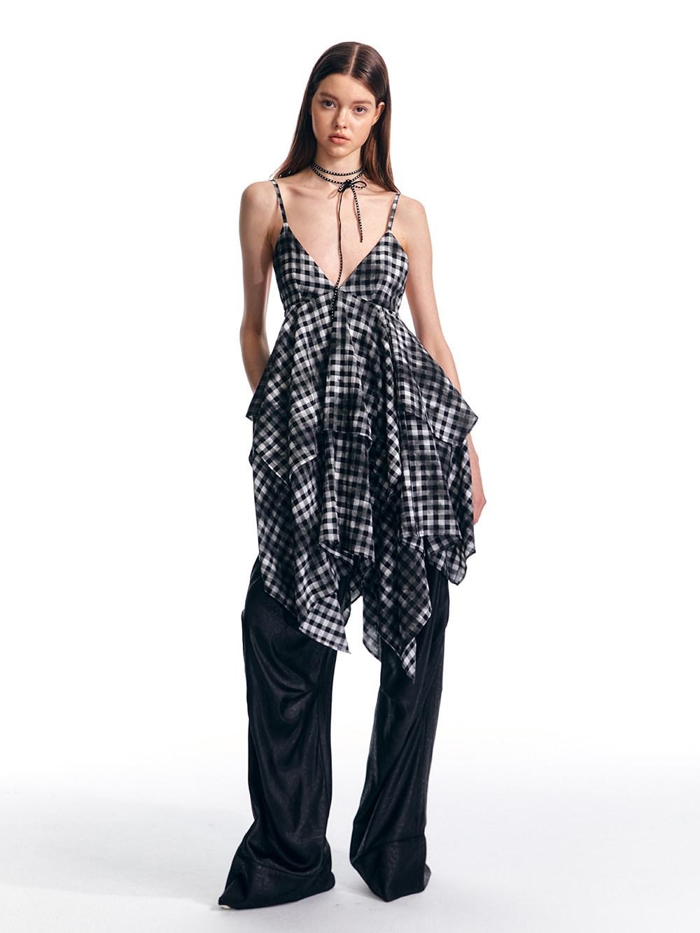 ALINNV Vintage Asymmetrical Double Layer Plaid Women&