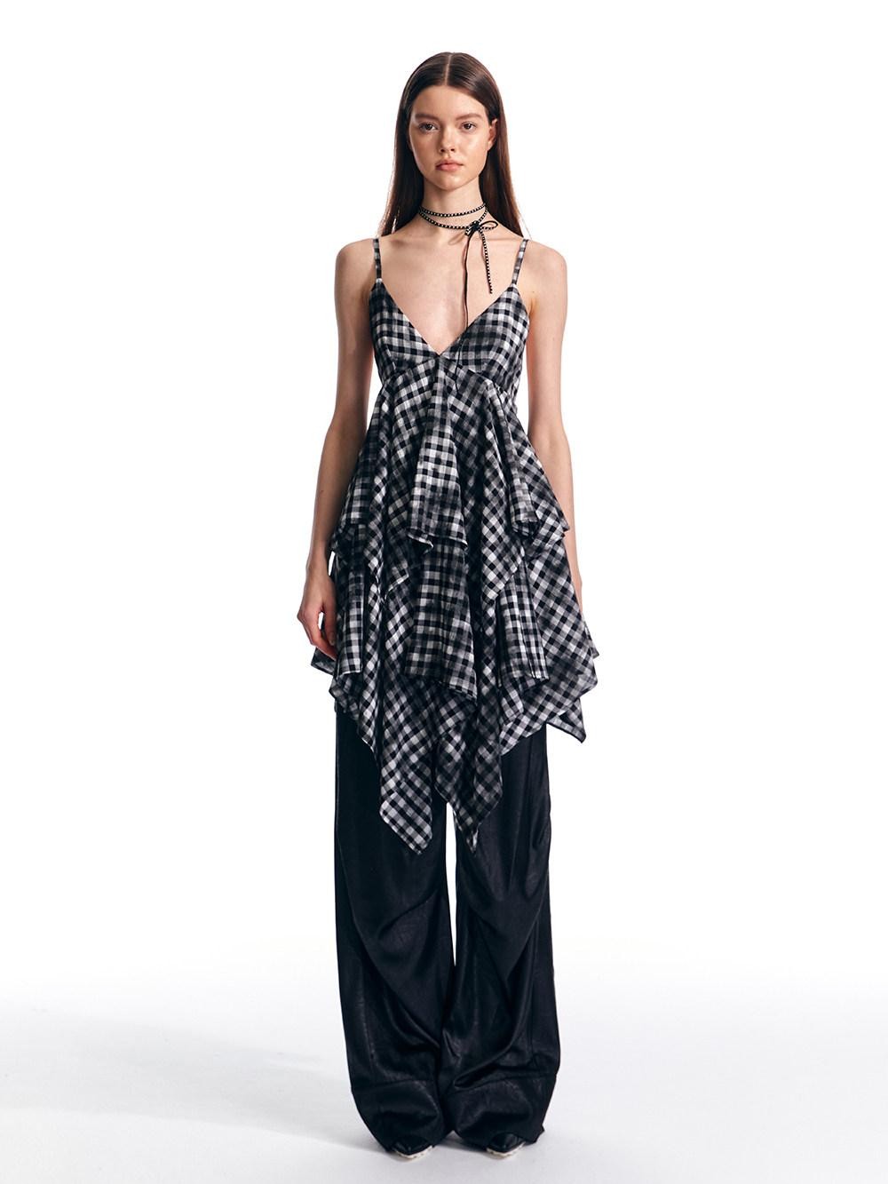 ALINNV Vintage Asymmetrical Double Layer Plaid Women&