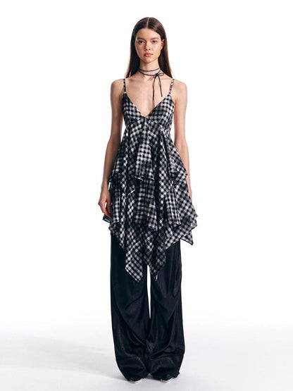 ALINNV Vintage Asymmetrical Double Layer Plaid Women&