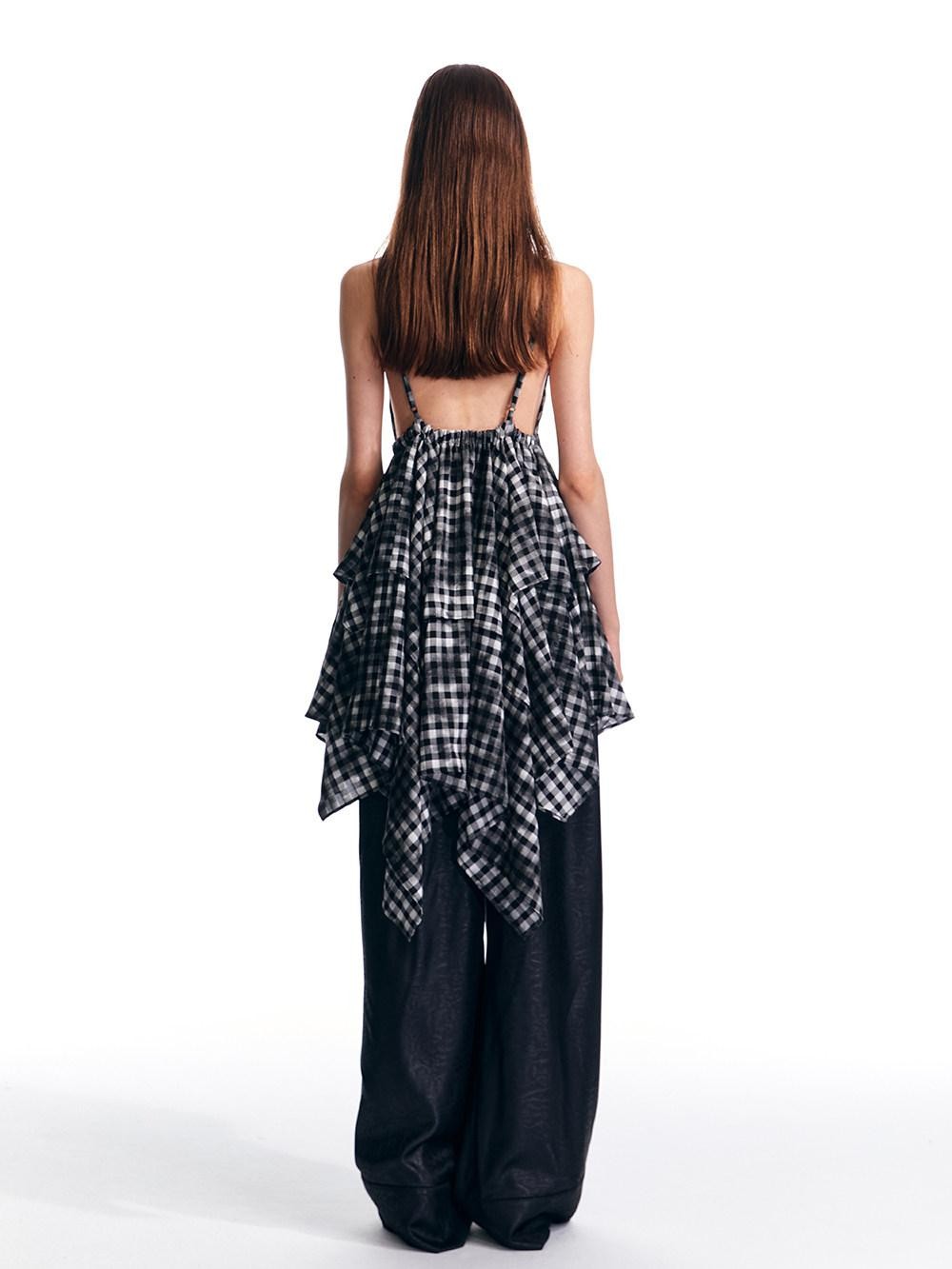 ALINNV Vintage Asymmetrical Double Layer Plaid Women&