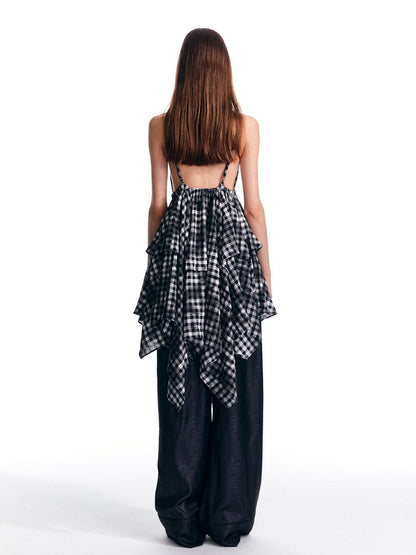 ALINNV Vintage Asymmetrical Double Layer Plaid Women&