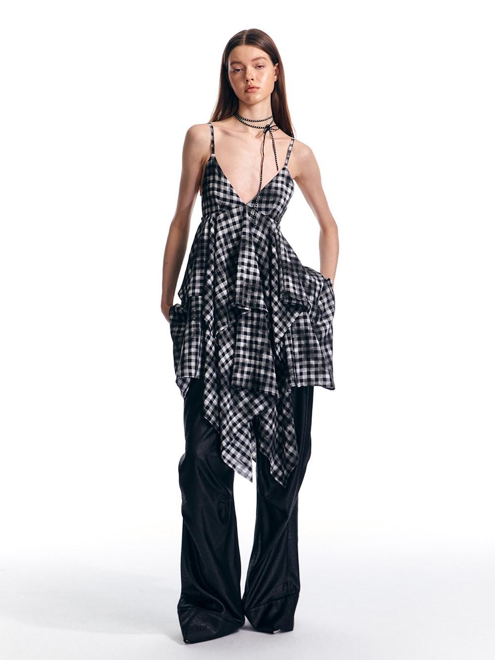 ALINNV Vintage Asymmetrical Double Layer Plaid Women&