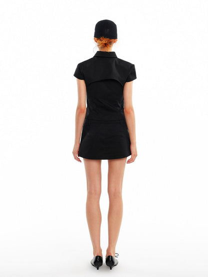 ALINNV Vintage Double Breasted Lapel Short Women&