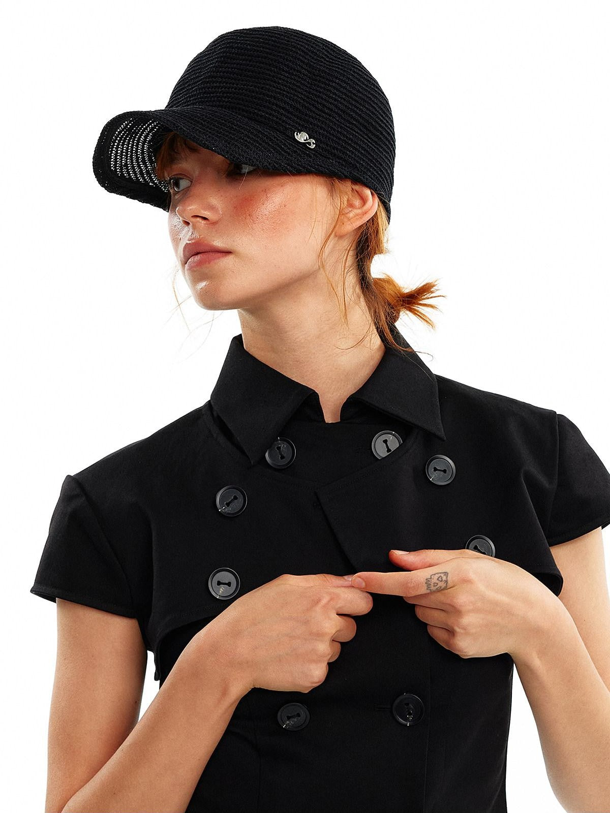 ALINNV Vintage Double Breasted Lapel Short Women&