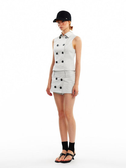 ALINNV Vintage Double Breasted Lapel Short Women&
