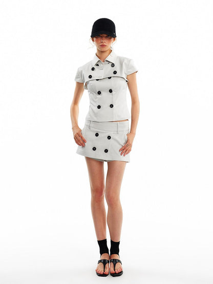 ALINNV Vintage Double Breasted Lapel Short Women&