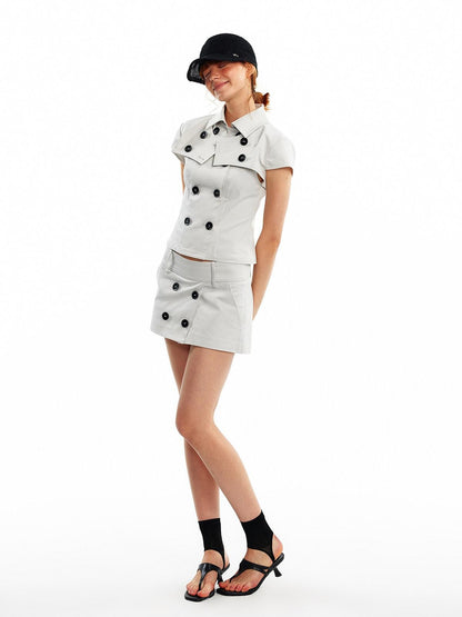 ALINNV Vintage Double Breasted Lapel Short Women&