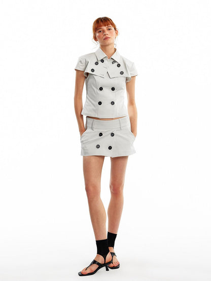 ALINNV Vintage Double Breasted Lapel Short Women&