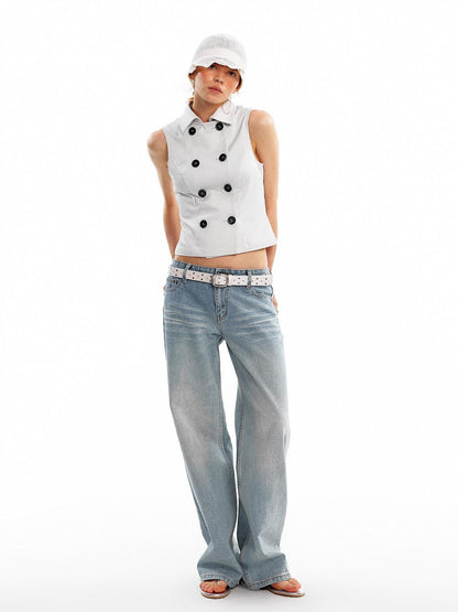 ALINNV Vintage Double Breasted Lapel Short Women&