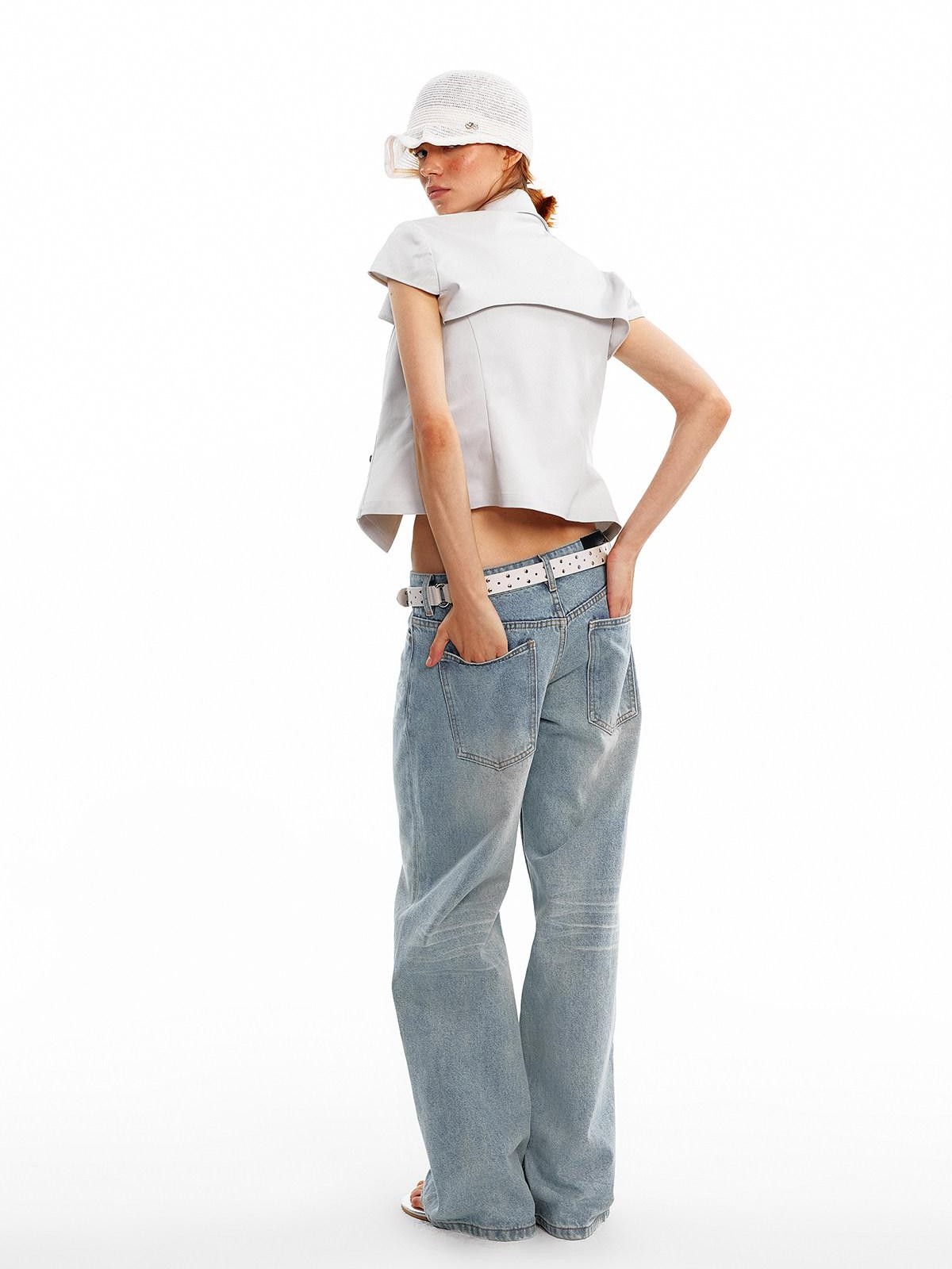 ALINNV Vintage Double Breasted Lapel Short Women&