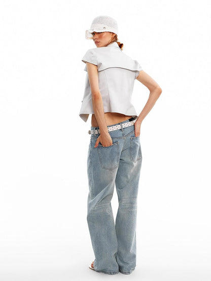 ALINNV Vintage Double Breasted Lapel Short Women&