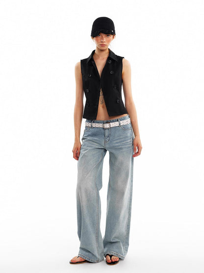 ALINNV Vintage Double Breasted Lapel Short Women&