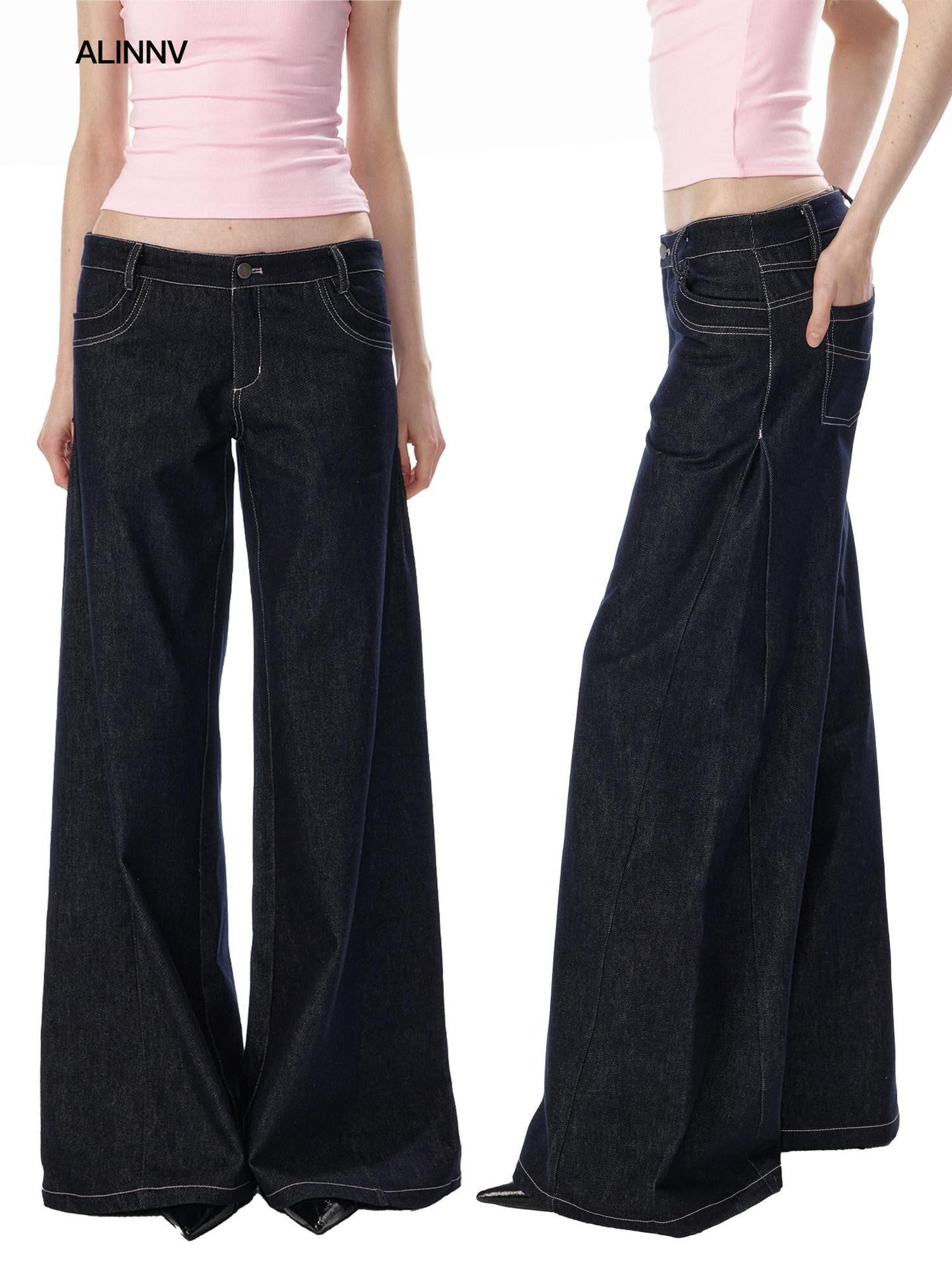 ALINNV Vintage Low Rise Button Fly Loose Fit Women&