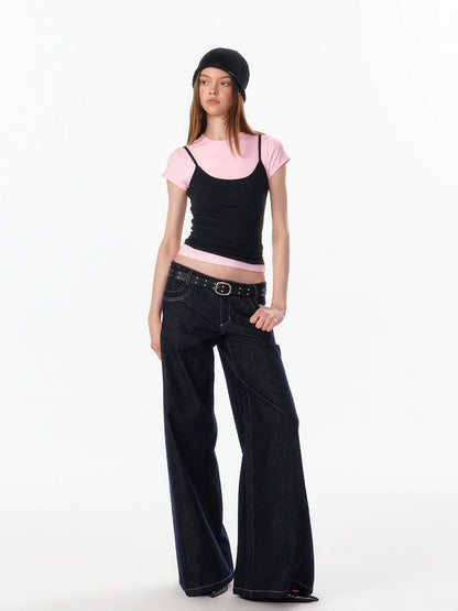 ALINNV Vintage Low Rise Button Fly Loose Fit Women&