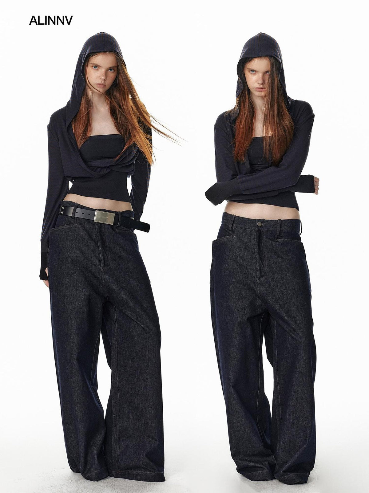 ALINNV Vintage Low Rise Loose Fit Straight Women&