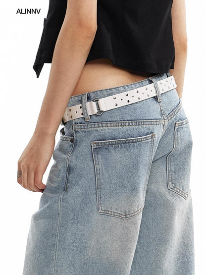 ALINNV Vintage Perforated Linked Studded Women&