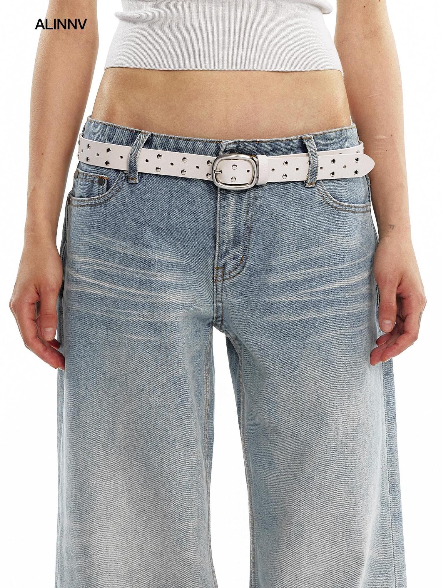 ALINNV Vintage Perforated Linked Studded Women&
