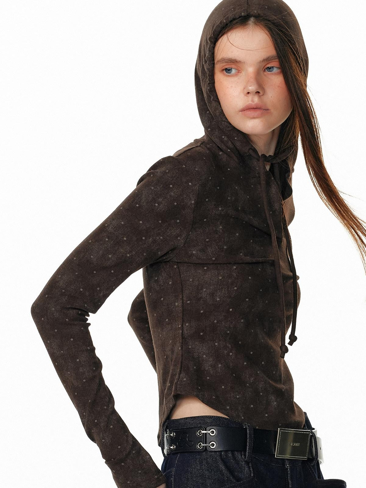 ALINNV Vintage Polka Dot Tie Detail Cropped Long Sleeve Women&