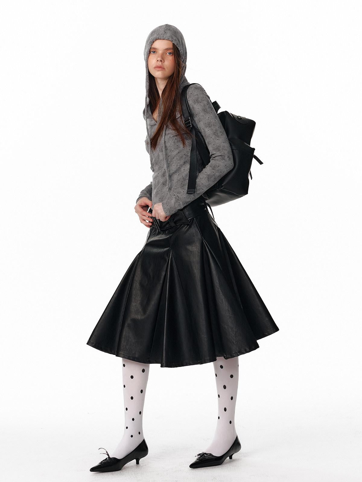 ALINNV Vintage Polka Dot Tie Detail Cropped Long Sleeve Women&