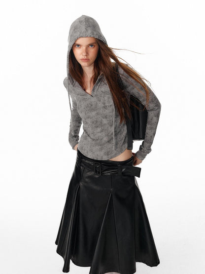 ALINNV Vintage Polka Dot Tie Detail Cropped Long Sleeve Women&