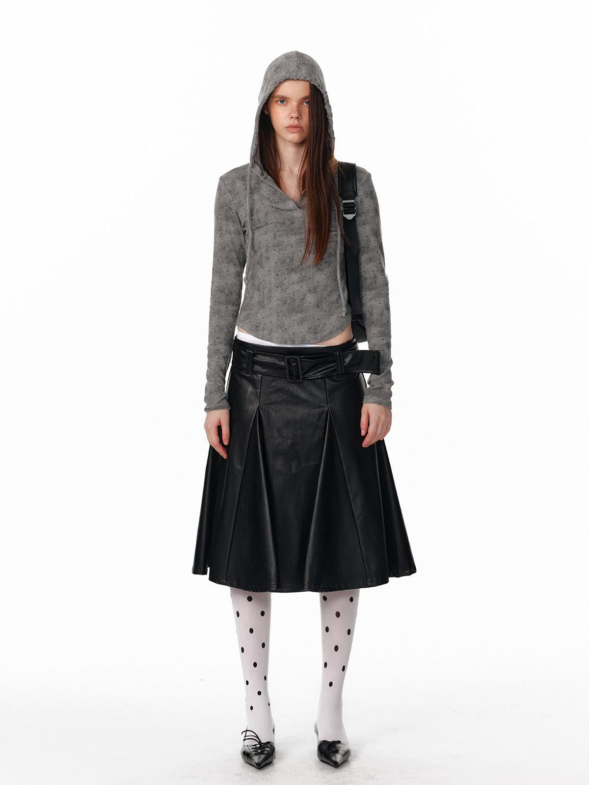 ALINNV Vintage Polka Dot Tie Detail Cropped Long Sleeve Women&
