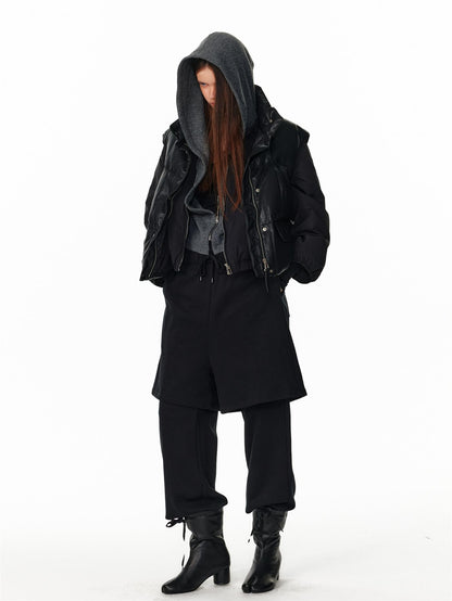 ALINNV Vintage Pu Leather Stand Collar Zip Up Warm Padded Women&