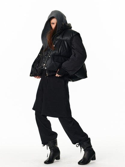 ALINNV Vintage Pu Leather Stand Collar Zip Up Warm Padded Women&