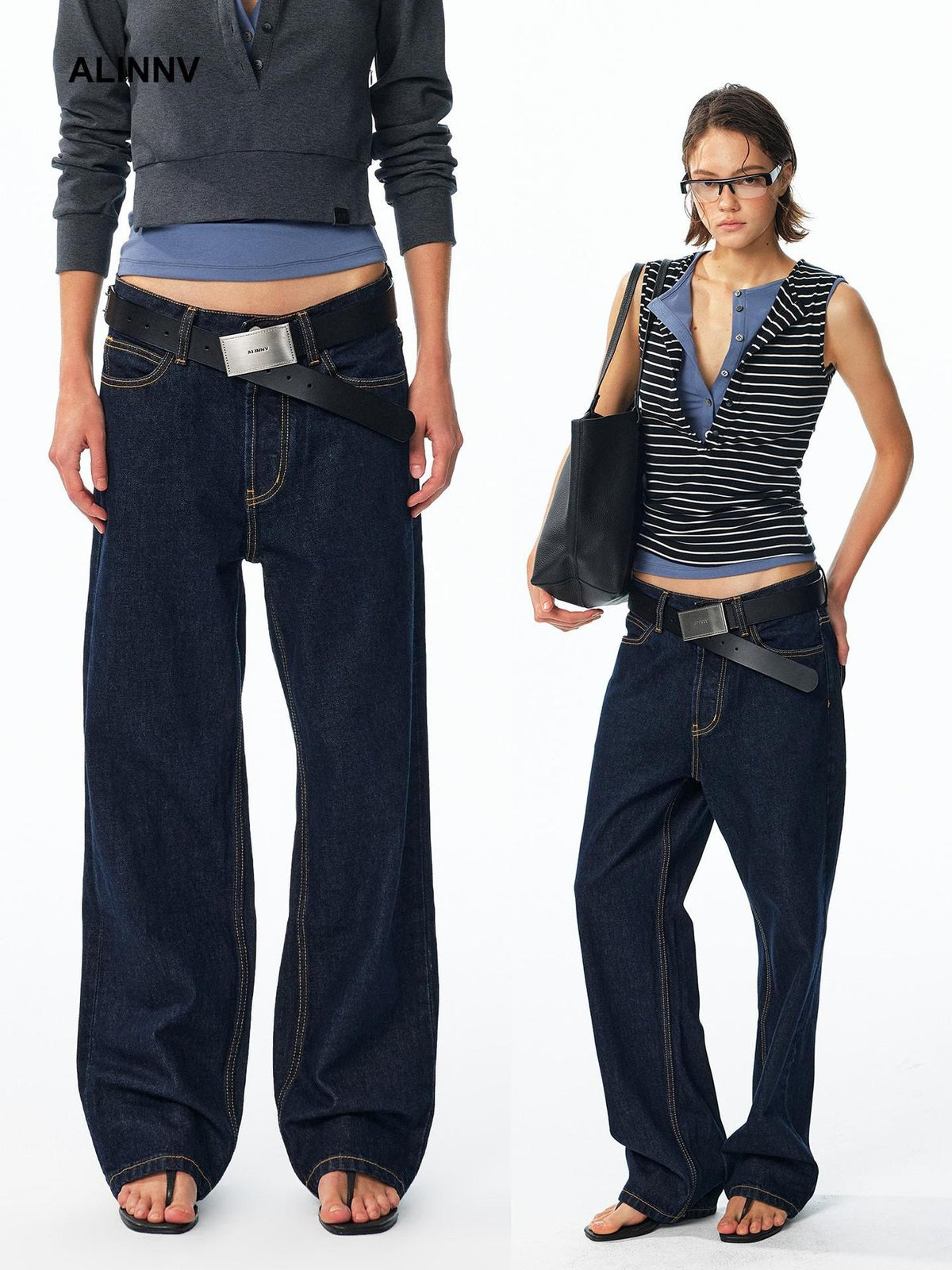 ALINNV Washed Low Waist Cotton Women&