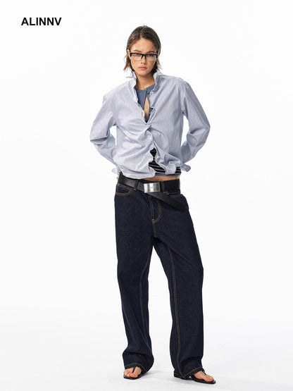 ALINNV Washed Low Waist Cotton Women&