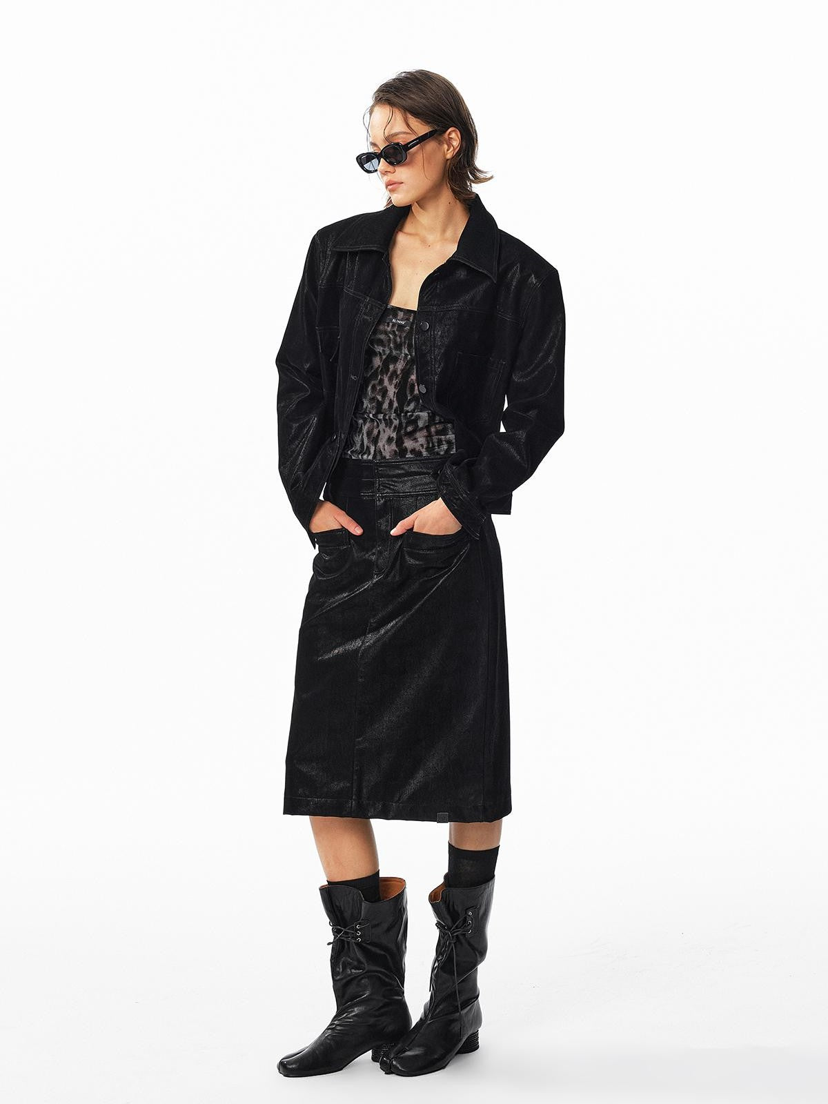 ALINNV Washed Suede High Waist Pencil Women&