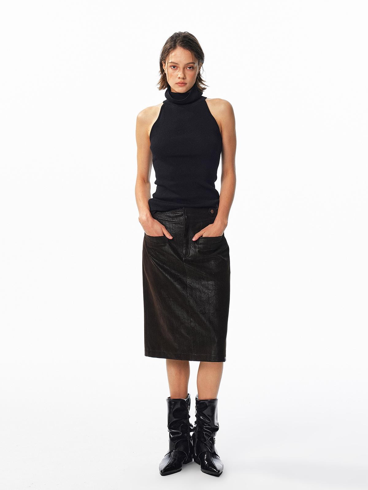 ALINNV Washed Suede High Waist Pencil Women&