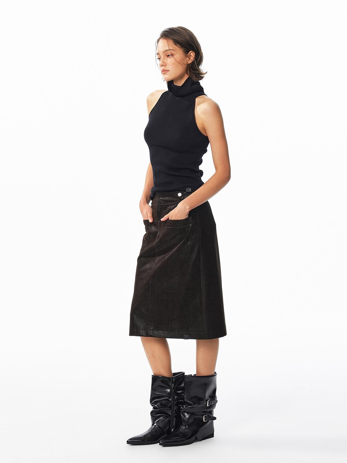 ALINNV Washed Suede High Waist Pencil Women&