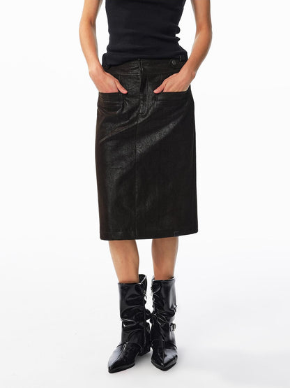 ALINNV Washed Suede High Waist Pencil Women&
