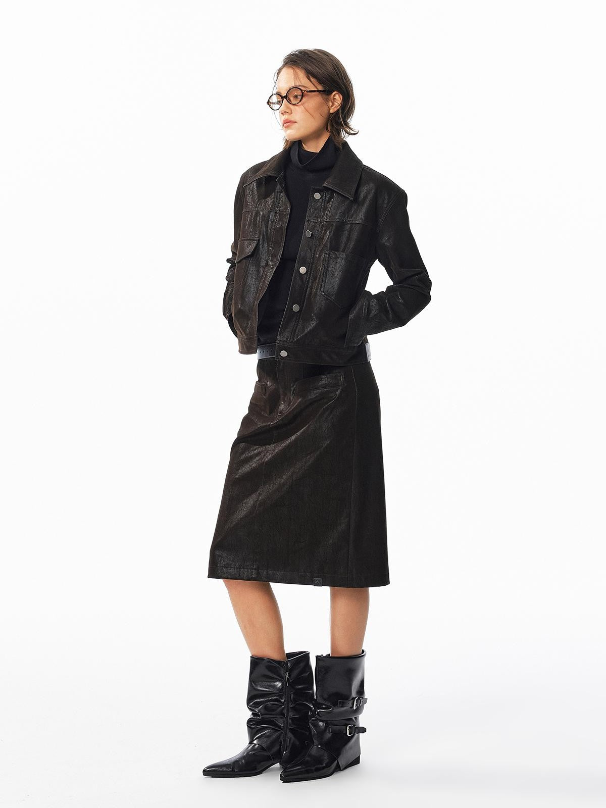 ALINNV Washed Suede High Waist Pencil Women&