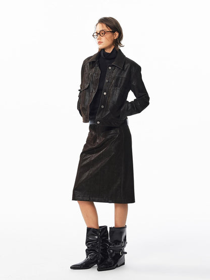 ALINNV Washed Suede High Waist Pencil Women&